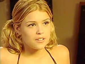 Two nude guys fuck charming blonde chick in bedroom